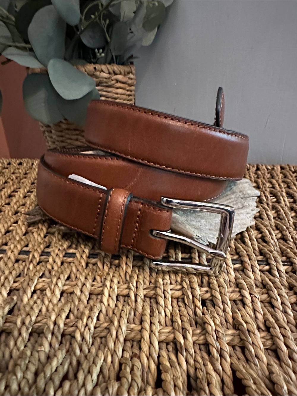 J. Crew Classic Brown Leather Men's 38 Silver Buckle belt